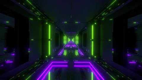Futuristic sci-fi temple tunnel with nice reflection background 3d rendering Stock Illustration
