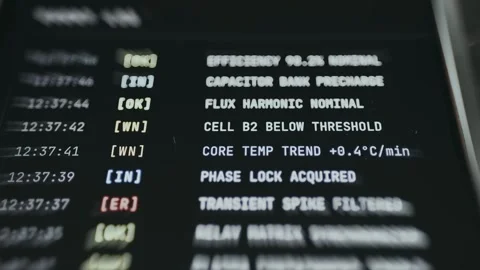 Futuristic sci-fi terminal screen featuring system status logs Stock Footage 334950150