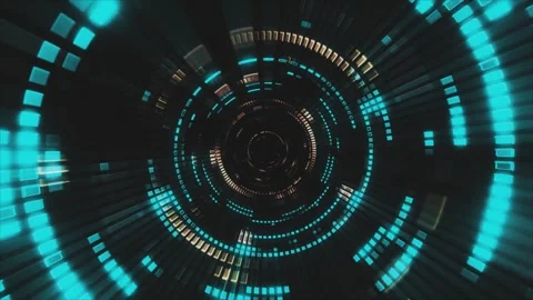 Futuristic sci-fi tunnel corridor with technical bricks texture Stock Footage 282311575