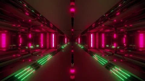 Futuristic sci-fi tunnel corridor with cool nice reflection 3d rendering 스톡 일러스트