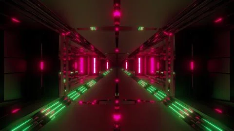 Futuristic sci-fi tunnel corridor with cool nice reflection 3d rendering Illustrazione stock