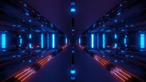 Futuristic sci-fi tunnel corridor with cool nice reflection 3d rendering Illustrazione stock