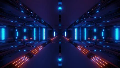 Futuristic sci-fi tunnel corridor with cool nice reflection 3d rendering Illustrazione stock