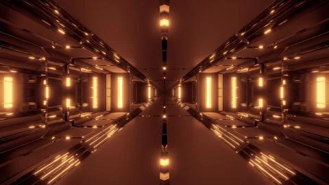 Futuristic sci-fi tunnel corridor with cool nice reflection 3d rendering Illustrazione stock