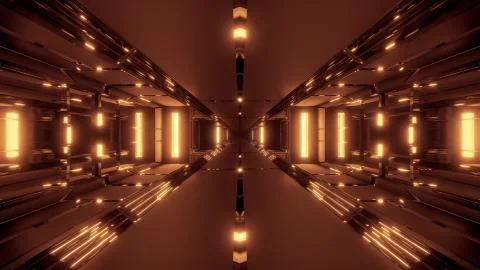 Futuristic sci-fi tunnel corridor with cool nice reflection 3d rendering Illustrazione stock