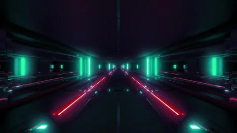 Futuristic sci-fi tunnel corridor building with hot metal 3d illustration Ilustración de archivo