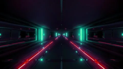 Futuristic sci-fi tunnel corridor building with hot metal 3d illustration Ilustración de archivo