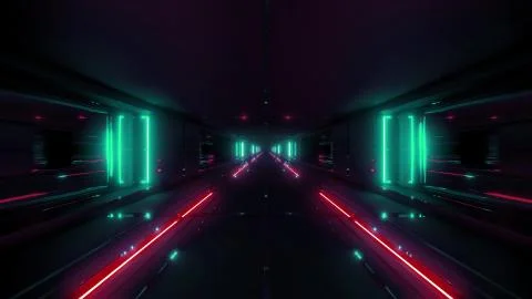 Futuristic sci-fi tunnel corridor building with hot metal 3d illustration Ilustración de archivo