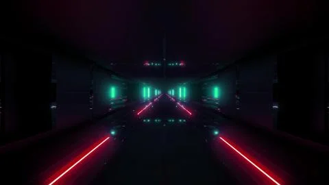 Futuristic sci-fi tunnel corridor building with hot metal 3d illustration Ilustración de archivo