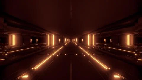 Futuristic sci-fi tunnel corridor building with hot metal 3d illustration Ilustración de archivo