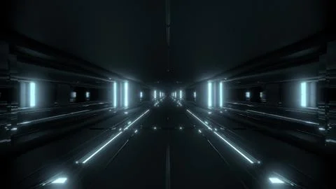 Futuristic sci-fi tunnel corridor building with hot metal 3d illustration Ilustración de archivo