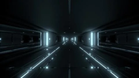 Futuristic sci-fi tunnel corridor building with hot metal 3d illustration Ilustración de archivo