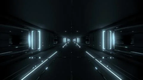 Futuristic sci-fi tunnel corridor building with hot metal 3d illustration Ilustración de archivo