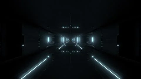 Futuristic sci-fi tunnel corridor building with hot metal 3d illustration Ilustración de archivo