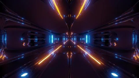 Futuristic sci-fi tunnel corridor building with nice reflection 3d illustration Illustrazione stock