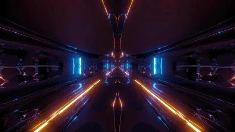Futuristic sci-fi tunnel corridor building with nice reflection 3d illustration Illustrazione stock
