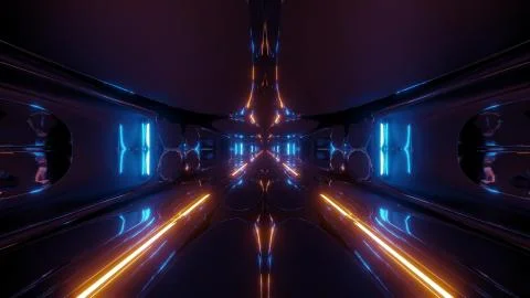 Futuristic sci-fi tunnel corridor building with nice reflection 3d illustration 스톡 일러스트