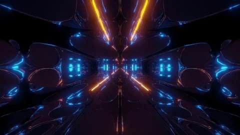 Futuristic sci-fi tunnel corridor building with nice reflection 3d illustration 스톡 일러스트