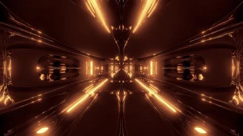 Futuristic sci-fi tunnel corridor building with nice reflection 3d illustration Illustrazione stock