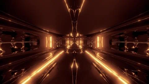 Futuristic sci-fi tunnel corridor building with nice reflection 3d illustration 스톡 일러스트