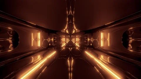 Futuristic sci-fi tunnel corridor building with nice reflection 3d illustration Illustrazione stock
