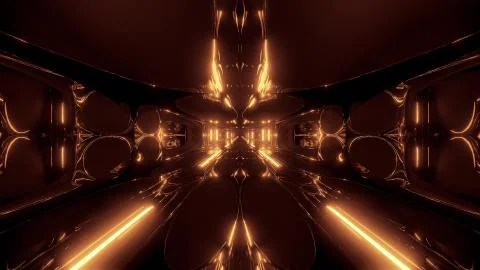 Futuristic sci-fi tunnel corridor building with nice reflection 3d illustration Ilustración de archivo