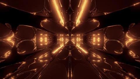 Futuristic sci-fi tunnel corridor building with nice reflection 3d illustration Illustrazione stock