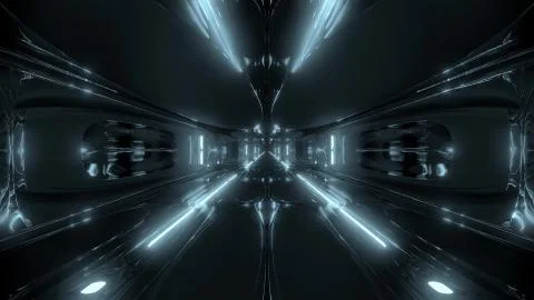 Futuristic sci-fi tunnel corridor building with nice reflection 3d illustration 스톡 일러스트
