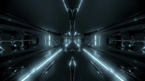 Futuristic sci-fi tunnel corridor building with nice reflection 3d illustration Stock Illustration