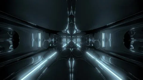 Futuristic sci-fi tunnel corridor building with nice reflection 3d illustration Stock Illustration