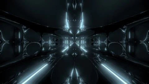 Futuristic sci-fi tunnel corridor building with nice reflection 3d illustration 스톡 일러스트