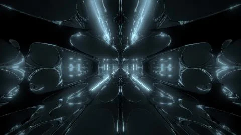 Futuristic sci-fi tunnel corridor building with nice reflection 3d illustration 스톡 일러스트