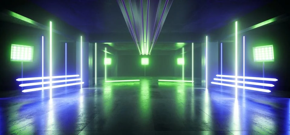 Futuristic Sci Fi Tunnel Corridor Hallway Underground Garage Grunge Studio Co Stock-Illustration