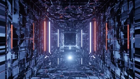 Futuristic Sci-Fi Tunnel: Cyberpunk Digital Corridor with Neon Lights Stock Footage 303141198