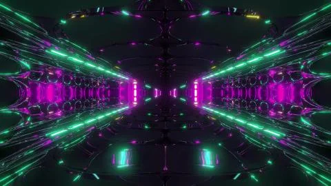 Futuristic sci-fi tunnel design with nice reflections 3d illustration wallpaper イラスト素材
