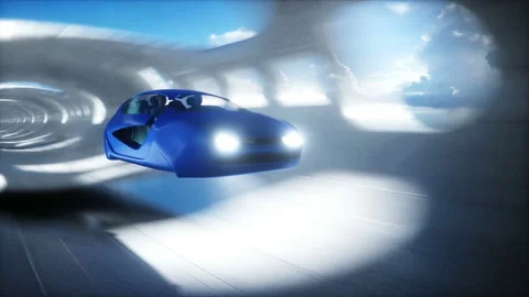 Futuristic sci fi tunnel. Flying futuristic car. Realistic 4k animation. Stock Footage 201597265