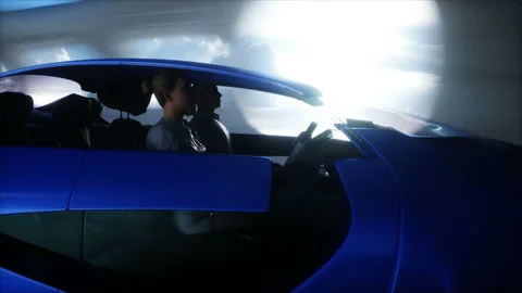 Futuristic sci fi tunnel. Flying futuristic car. Realistic 4k animation. Video stock 201599383