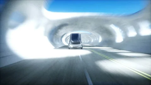Futuristic sci fi tunnel. futuristic bus. Realistic 4k animation. Видео 201600924