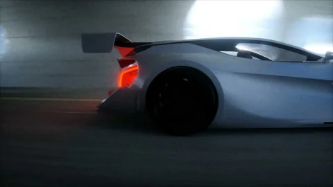 Futuristic sci fi tunnel. futuristic sport car. Realistic 4k animation. Stockbeeldmateriaal 201601700