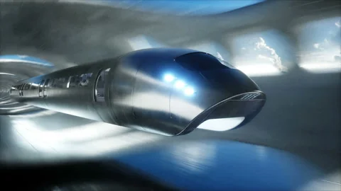Futuristic sci fi tunnel. futuristic flying train. Realistic 4k animation. Video stock 201603630