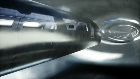Futuristic sci fi tunnel. futuristic flying train. Realistic 4k animation. Stock Footage 201603988