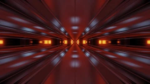 Futuristic Sci-Fi Tunnel with Glowing Symmetrical Lights Stock Footage 303132267