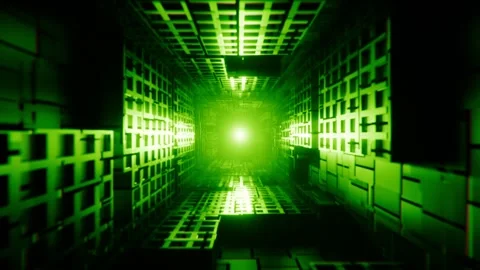 Futuristic sci fi tunnel with green lighting. Abstract hyperspace background Stock Footage 265811802