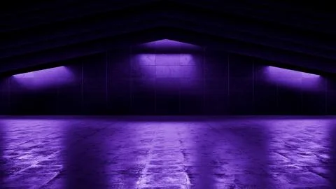 Futuristic Sci Fi Tunnel Interior With Neon Laser Beams Glowing Over Rough .. Ilustração Stock