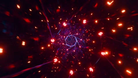 Futuristic Sci-Fi Tunnel Loop with Blue Neon Polygon and Orange Lights. 3D Stock Footage 321685754