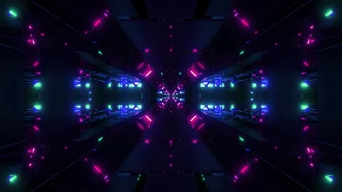 Futuristic sci-fi tunnel with nice shine and reflections 3d rendering wallpaper Stock Footage 115349683