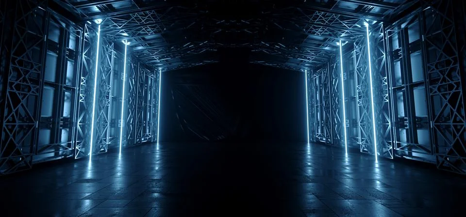 Futuristic Sci Fi Warehouse Concrete Cement Metal Structure Alien Tunnel Co.. Illustrazione stock