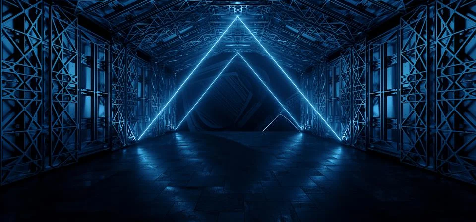 Futuristic Sci Fi Warehouse Concrete Cement Metal Structure Alien Tunnel Co.. Illustrazione stock
