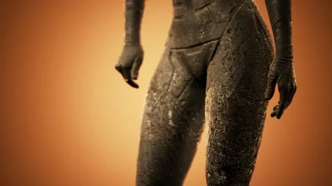 Futuristic sci fi woman in burned suit Stock Footage 129883873