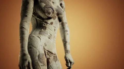 Futuristic sci fi woman in burned suit Stock Footage 132249348